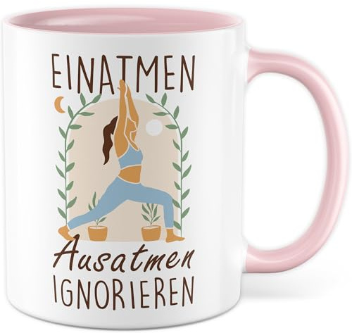 Tasse Meditation Geschenk Einatmen, ausatmen, ignorieren, Kaffeetasse Yoga Lifestyle Fitness Humor Frau Sarkasmus, Geschenkidee Kollegin Freundin Büro Kaffee-Becher