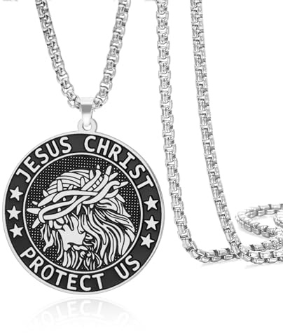VASSAGO Halskette mit Jesus-Christus-Anhänger Edelstahl Münze Medaillon christliches Gebet Amulett Schmuck Geschenk für Männer und Frauen