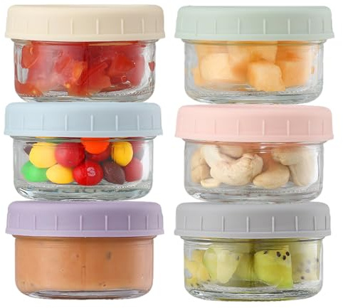 6 Piezas Tarros de Cristal con Tapa, Recipiente Pequeño de Vidrio con Tapa de 80 ml, Tarros de Conserva de Vidrio, Aderezo para Ensalada, para Salsas, Yogurt