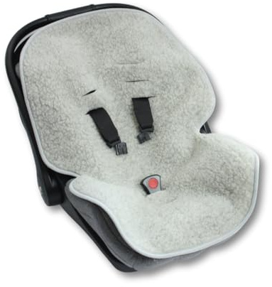 Perfect Wool - Kindersitz Sitzauflage Kinderwagen Babyschale, Sitzbezüge & Sitzauflagen Kinder Buggy - Löcher für Sicherheitsgurte, Passt zu Allen Babytragen und Autositzen - 45x70cm, Hellgrau