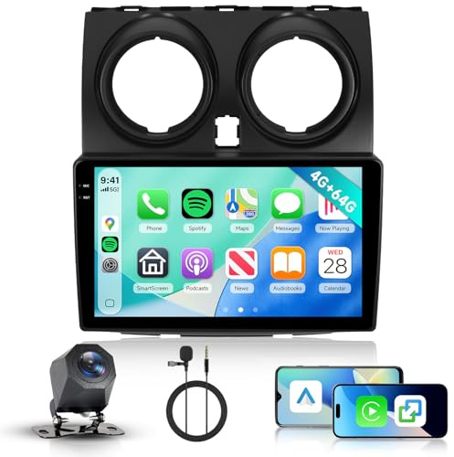 Hodozzy 4G+64G Autoradio per Nissan Qashqai J10 2006-2016 Android 9 Pollici InCell Touch Schermo Carplay Wireless Android Auto, Stereo 2 Din Bluetooth DSP GPS WiFi Radio FM RDS Navigazione Telecamera