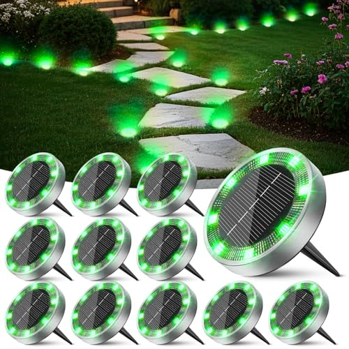 Peasur Solar Bodenleuchten Aussen, 12 Stück 8 LED Grün Solarlampen für Außen Garten Wetterfest, Solarleuchten Gartenbeleuchtung für Weg Rasen Gehweg
