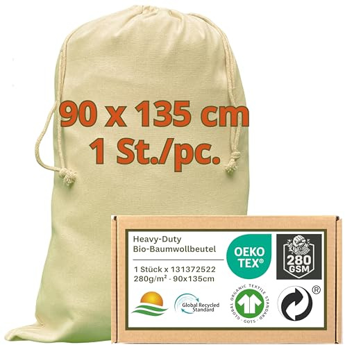 WIESEN.design Aufbewahrungssack - 280 g/m² OEKO-TEX® zertifizierte Heavy-Duty Baumwolle für langlebige, professionelle Anwendungen, 90x135 cm - 1 St. Wäsche Sack, Säcke für Nüsse, Wäschesack XXL
