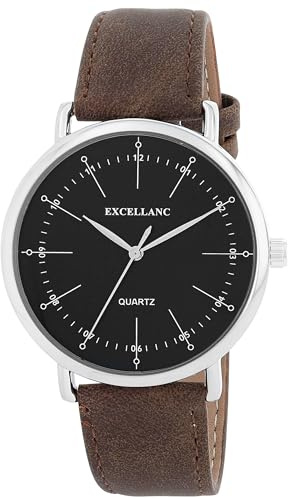 Excellanc Herren Armbanduhr aus Kunstleder in Schwarz, in Einer Länge von 25.5 cm, Klassisches Design für jeden Mann