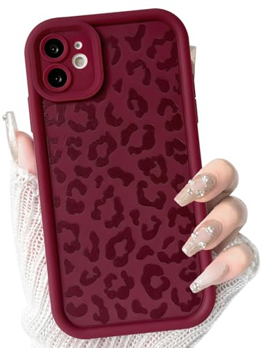 NITITOP for iPhone 13 Mini Case Cute Leopard Print - Wine Red | for Women Girls Men, Aesthetic Cheetah Pattern, Soft TPU Shockproof Cover, Full Camera Protection, All-inclusive Lens