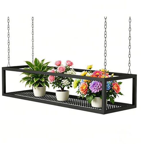 MEUBLLY Ceiling Hanging Plant Shelf, Metal Hanging Flower Pot Stand, Floating Suspended Shelving Kitchen Storage Rack, Wall Mounted, Planter Decorative Display Storage Shelves, for Bars Restaurants