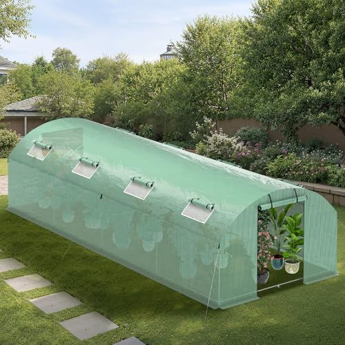 Peviasot Serra in pellicola 300 x 800 x 200 cm, resistente all'inverno, con telaio in acciaio extra robusto, 16 finestre e 4 ante con cerniera, 2 x 140 g/m² PE UV50+, serra per pomodori con 54 set di