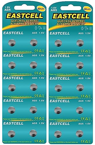 20 X AG5 1,5 V privo di mercurio 18 mAh (2 Blister ercard a 10 Batterie) LR66 177 626 marca ware eastcell
