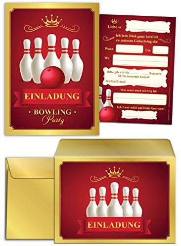 JuNa-Experten 12 Einladungskarten incl. 12 Umschläge zum Kindergeburtstag Bowling für Mädchen/bunte Einladungen zum Geburtstag/Geburtstagseinladungen (12 Karten + 12 Umschläge)