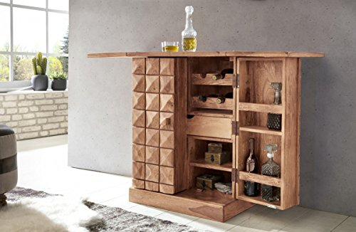 KADIMA DESIGN Hausbar Massivholz Akazie Vitrine ausklappbar Landhausstil Barschrank