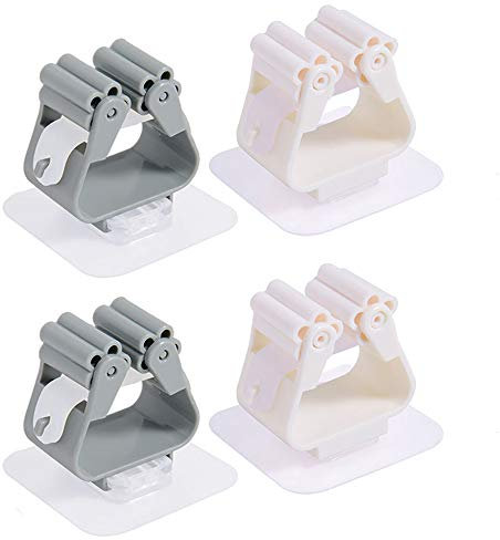 [4er-Pack] Mop und Besen Halter Halter Besen Organizer Grip Clips, selbstklebend, wiederverwendbar, kein Bohren Super rutschfest, Wandmontage, Aufbewahrung