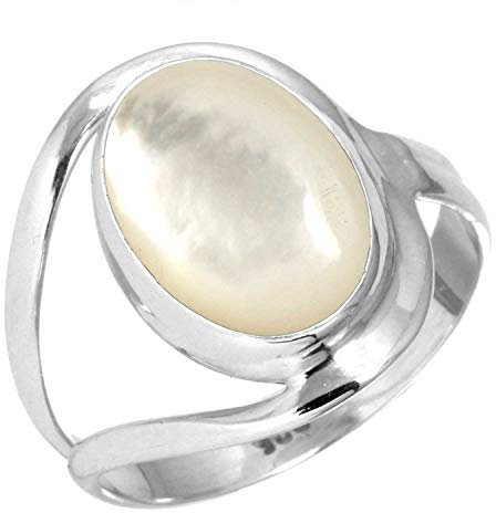 Jeweloporium 925 Sterling Silber Ringe für Frauen Weiß Natürlich Perlmutt mit Stein Handgefertigt Silber Ringe Größe 59(18.8) Valentinstag - Geschenk Mode Schmuck
