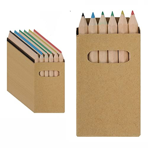 Partituki 50 Cajas de 6 Mini Lápices de Colores. No Tóxicos. Cajas Lisas para Que Puedas Personalizarlas a tu Gusto