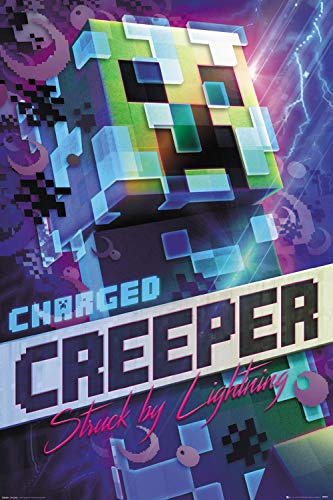 Close Up Minecraft Poster Charged Creeper (61cm x 91,5cm) + 1 pair of transparent poster hangers