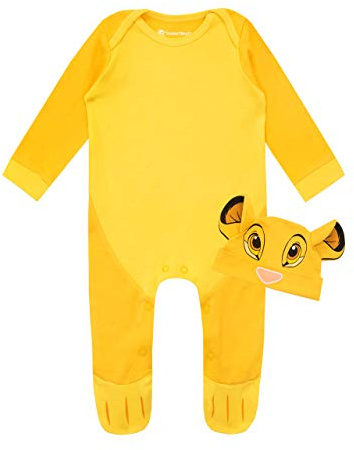 Disney Baby Jungen Lion King Schlafstrampler und Mütze Set Simba Gelb 80
