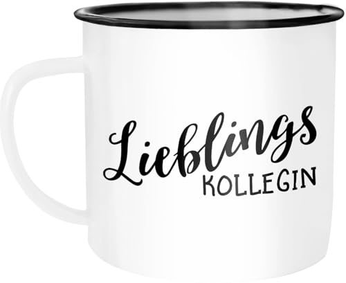 MoonWorks Emaille Tasse Becher Lieblingskollegin Geschenk Freundschaft Kollege Arbeitskollege Büro Kaffeetasse Weiss-schwarz unisize