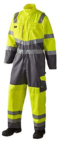 J.A.K. 111088601 Serie 11108 70% Polyester/30% Baumwolle Arbeitsanzug, EN 20471, Klasse 3, Gelb/Grau, S Größe