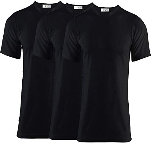 Thread Linens 3 Pack Mens Thermals T Shirt, Body Warmer Base Layer Thermal Underwear Mens Thermal Top for Men Size S-XXL (Black, L)