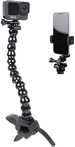 Jaws Flex Clamp Smartphone-Halterung mit verstellbarem Schwanenhals (13 Abschnitte), kompatibel mit iPhone Samsung und GoPro Hero 9, 8, 7, 6, 5, 4, 3+, 2, 1, DJI Osmo Action-Kamera-Halterungen und den