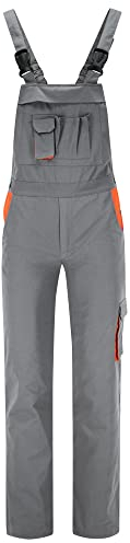 BWOLF SIGMA Latzhose Herren Arbeitshose Schutz-Latzhose mit multifunktionalen Seitentaschen, Rückentaschen (Grau/Orange, 2XL)