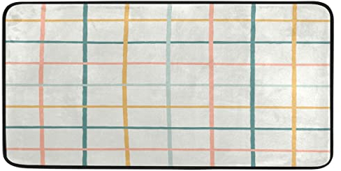 Crossed Lines - Alfombra de cocina con rejilla para lavadero, decoración de granja, alfombra para dormitorio, porche, 39 x 20 pulgadas, rejilla de líneas cruzadas