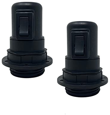 HALOTEC | Pack de 2 Douilles E27 avec Interrupteur en Couleur Noire | Douille E27 avec Interrupteur | Bague de Fixation pour Abat-jour Lampes | Fabriqué en Italie
