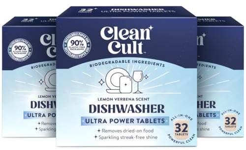 Cleancult Ultra Power Dishwasher Detergent Pods for Sparkling Streak-Free Shine, All-In-One, No Plastic Waste, 96 Count