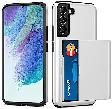 ACOCOBUY Coque pour Samsung Galaxy S21 FE Étui Portefeuille avec Porte-Cartes Antichoc Étui pour Galaxy S21 FE 5G Housse Protection à Double Couche Armor Cover Bumper Housse pour Samsung S21 FE Argent