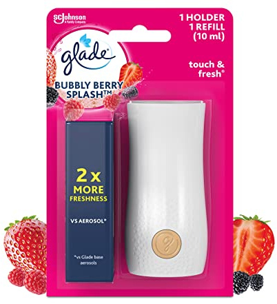 Glade Touch & Fresh Air Freshener Holder and Refill, Touch Activated Odour Eliminator for Bathroom & Home, Bubbly Berry Splash, Pack of 4 Starter Kits, (4 x Holder and 4 x 10ml Refill)