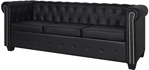 Festnight Sofa 3 Sitzer Retro Couch Chesterfield Sofa Kunstleder Wohnzimmersofa Loungesofa Wohnzimmer Schlafzimmer Zimmer Sofas & Couches Schwarz