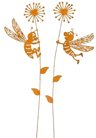 Storm's Gartenzaubereien Gartenstecker Deko Tiere 2 lustige Bienen zum Stecken in Rostoptik - 9,5cm x 16cm