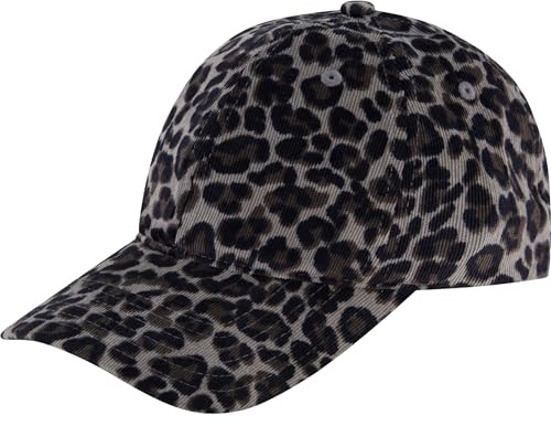 Concept One Damen C & C California Cap Leopard Print Cord Baumwolle Baseball Mütze mit gebogener Krempe Baseballkappe, GRAU, Einheitsgröße