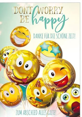 KE - Abschiedskarte XXL, Jubiläums-Klappkarte für Arbeitskollegen, inklusive Umschlag, B6 Format - Motiv: Smiley