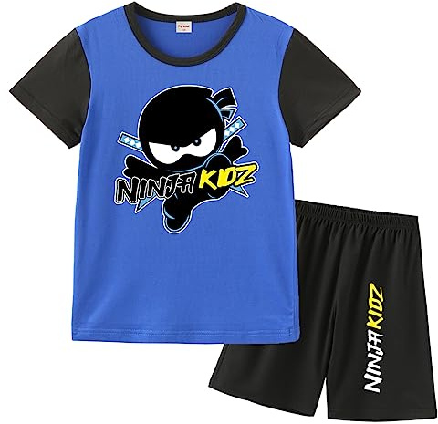 Forlcool Ninja Kidz Kids Summer T Shirts and Shorts 2pcs Clothing Sets Ninja Kidz Pjs shirts for Boys Girls (Blue 01,7-8 Years,7 Years,8 Years)