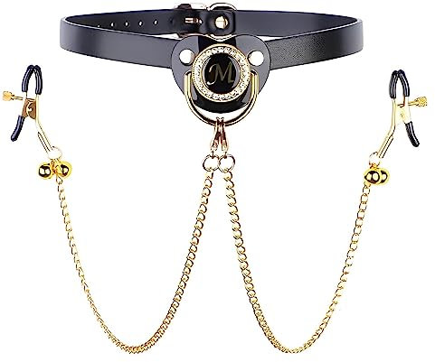 ALMYMM Silikon Schnuller Mundknebel Gag mit Nippelklemmen,Knebel Mund Nipple Clamps Klemmen Einstellbar SM Erotik Fetisch Nippelclip Sexspielzeug