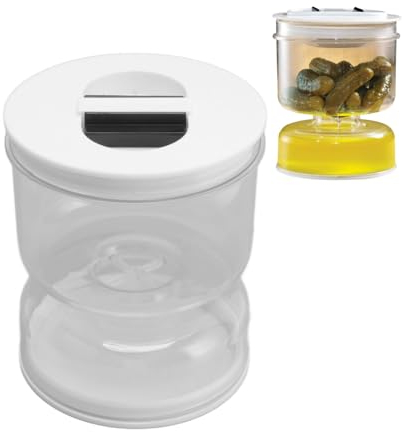 Tarro de Pepinillos, Tarro para Encurtidos con Colador, Envase para Encurtidos de Acrílico, 11.3 x 13.5 x 11.5 cm, Tarro Cilíndrico para Encurtidos, Antiderrame, para Aceitunas, Pepinillos