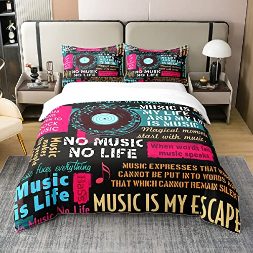 100% Natürliche Baumwolle Rock Musik Bettbezug 135x200,Jazz Musik Bettwäsche Set für Kinder Teens Jungen Mädchen Mann Hip Hop Graffiti Komfortbezug,Musik Noten Bett Sets mit1 Kissenbezug
