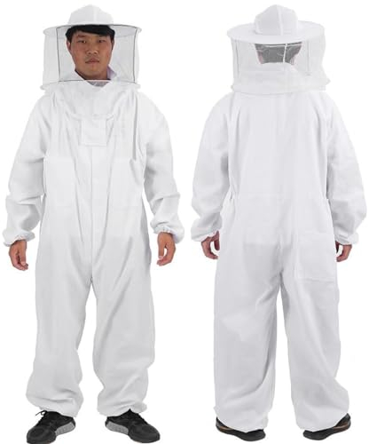 Bienenanzug, Bienen Schutzkleidung, Imkerjacke, Ganzkörper-Imkeranzug mit Runder Schleierhaube für Imkerei, Atmungsaktiver Imkeranzug, Bienenjacke mit Reißverschluss, für Hinterhof, Bienenhalter(L)