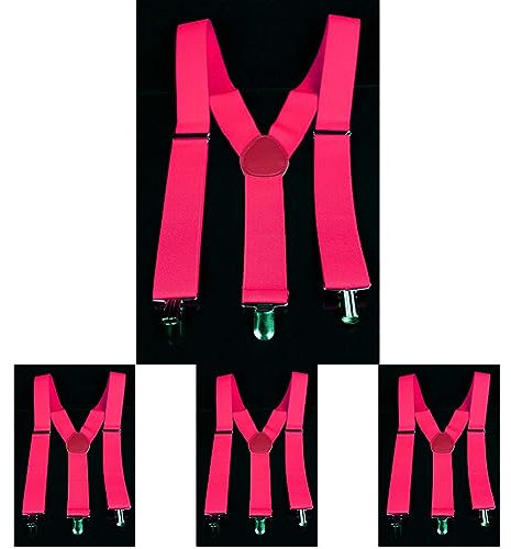 UV Floor - Bretelles Fluo Néon - Réglables - Qualité Premium - Accessoire Fluorescent - Fête - Déguisement - Rose Fluo (Lot de 4)