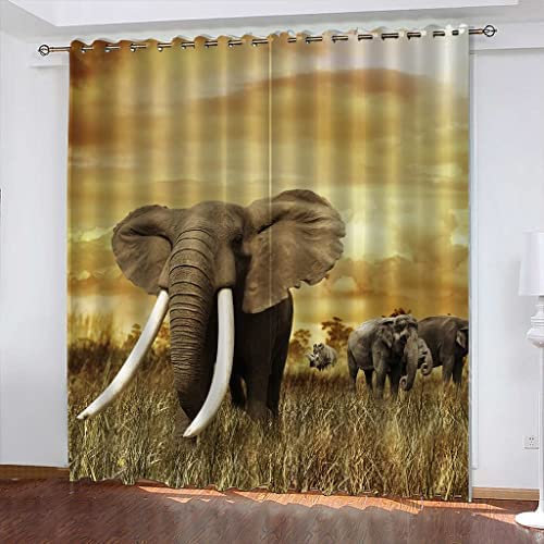 3D Vorhang Blickdicht Tierischer Elefant 100% Polyesterfaser Wohnkultur Personalisierter Druck Kinder Vorhang Schlafzimmer 150(B) X166(H) cm - Wohnzimmer Büro Kinderzimmer Fenster Dekor