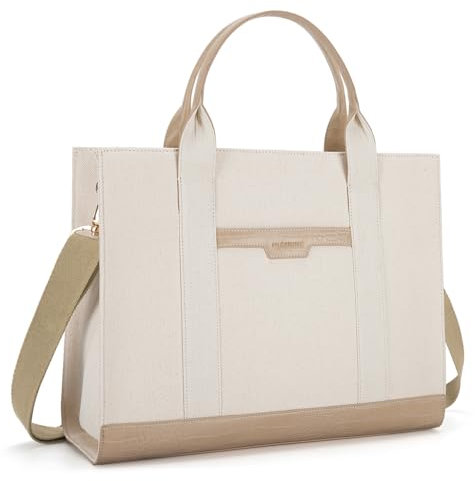Missnine Borsa tote in tela per computer portatile da 15,6 pollici valigetta per donne borsa grande capacità per ufficio, scuola, viaggi, Cachi chiaro goffrato in coccodrillo, Taglia unica