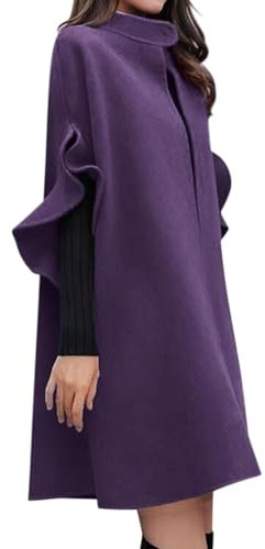 ORANDESIGNE Cappotto Donna Invernale Elegante Lana Mantella Poncho Giacca Trapezio Moda Calda Cardigan Lungo Cerimonia Coprispalle Antivento Giubbotto Autunnale Trenchcoat Outwear A Viola L
