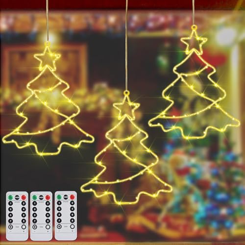 Funmo LED Lichterkette, 3 Stück Weihnachtsbaumbeleuchtung, Weihnachtsfensterdekoration mit 45 warmweißen LEDs, USB-betrieben mit Timer für den Innenbereich
