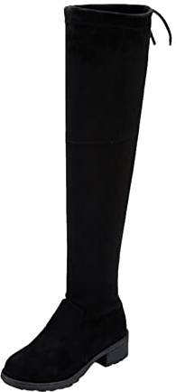 BIISDOST Stivali alti al ginocchio da donna, casual, alla moda, con tacco a blocco, con lacci, gambo lungo, in pelle scamosciata, caldi, al ginocchio, scarpe casual con tacco a blocco, scarpe alla