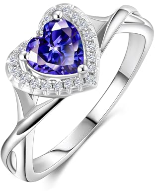 MYBELLNA Versprechen Ring für Ihre 925 Sterling Silber Erstellt Ruby Blue Saphir Smaragd Diamant Herz Versprechen Hochzeit Verlobungsring für Frau Freundin Ihr Jubiläum (Ring-2, Blue, 62(19.8))