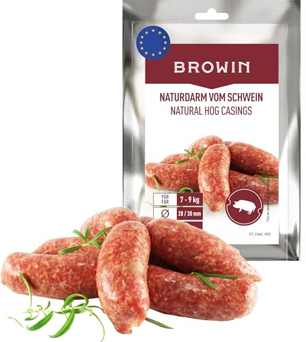 BROWIN® Schweinedarm 310609 | Premium Naturdarm für hausgemachte Wacholderwurst, Weißwurst, Bratwurst | Kaliber 28/30 m, 15 Meter | 7 bis 9 kg Fleisch
