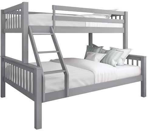 Blisswood Triple Bunk Bed – 4ft6 Double & 3ft Single Pine Wooden Bed Frame with Ladder, Triple Sleeper for Kids, Teens & Adults, Space-Saving Bunk for Bedroom or Guest Room (Grey_L198 x W143 x H146cm)