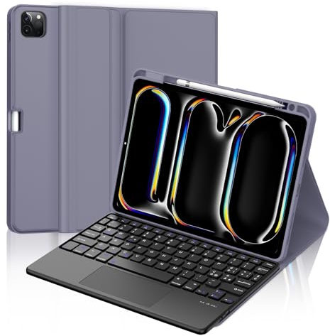 IVEOPPE Tastiera iPad Pro 11 M4 (2024, 5a Generazione) con Touchpad, Cover iPad Pro 11 5 Gen 2024 con Tastiera, Tastiera Trackpad Italiano Bluetooth Staccabile iPad Pro 11 M4 2024, Viola lavanda