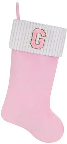 Shgngle 50,8 cm großer bestickter Weihnachtsstrumpf, personalisierter rosa Samt, Weihnachtsstrumpf, Familienurlaubsdekorationen und Weihnachtsgeschenk (G)