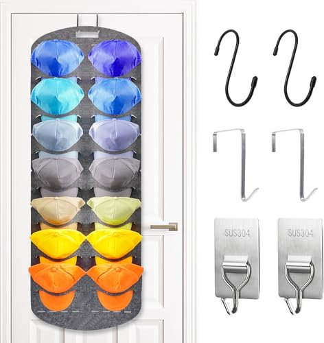 JUNUNDJING Cap Halterung Wand, Baseball Kappen Halterung, Doppelte Reihe Hutständer, Hutablage-Aufbewahrungsbox, Baseball Kappen Halterung Faltbar Kappenhalter Wand, mit 14 Taschen